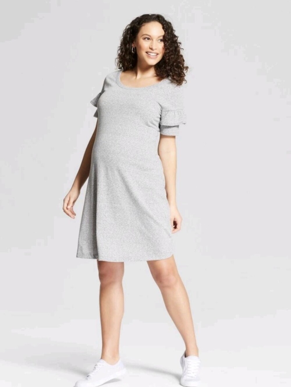 ISABEL MATERNITY by Ingrid & Isabel Knit Ruffle Sleeve T-shirt Dress - Grey